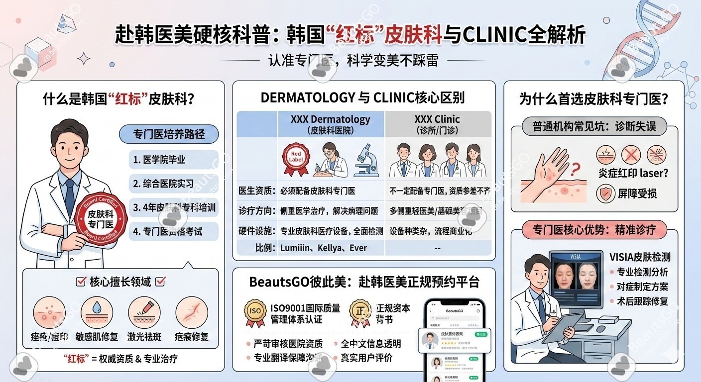 赴韩医美必看硬核科普：韩国红标皮肤科是什么？Dermatology与Clinic核心区别全解析