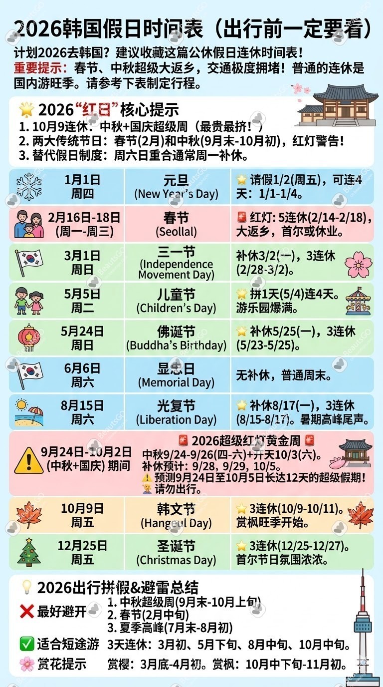 2026韩国公休日