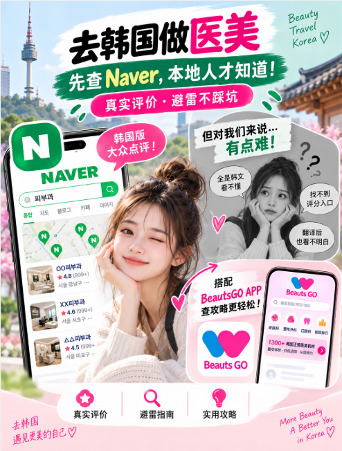 韩国医美机构naver评分查询方法，教你用 Naver+BeautsGO APP轻松查看评价