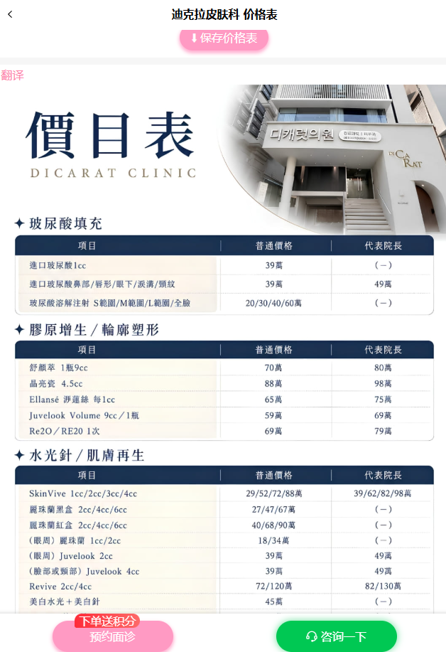 迪克拉皮肤科的价格表